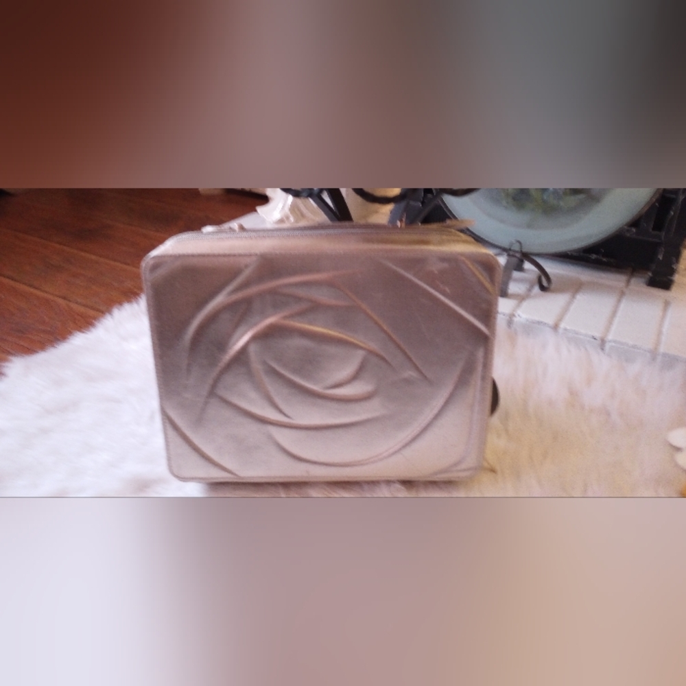 Lancome Rose Gold Metallic Zip Cosmetic Case/Bag With Carry Handle.